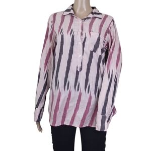 J.CREW Printed Voile Popover Blouse Shirt Brushstroke Top Pink Gray
